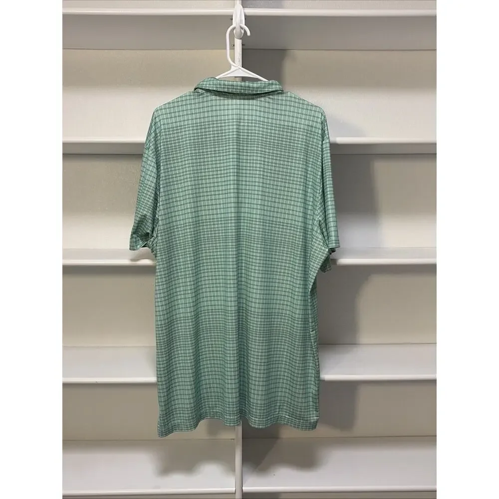 Adidas Polo Shirt Mens XXL Green Plaid Cear Short Sleeve Rugby Golf Collared